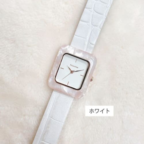 Kalanchoe Square Acetate Bezel Watch H05022A-1 WH Women's White