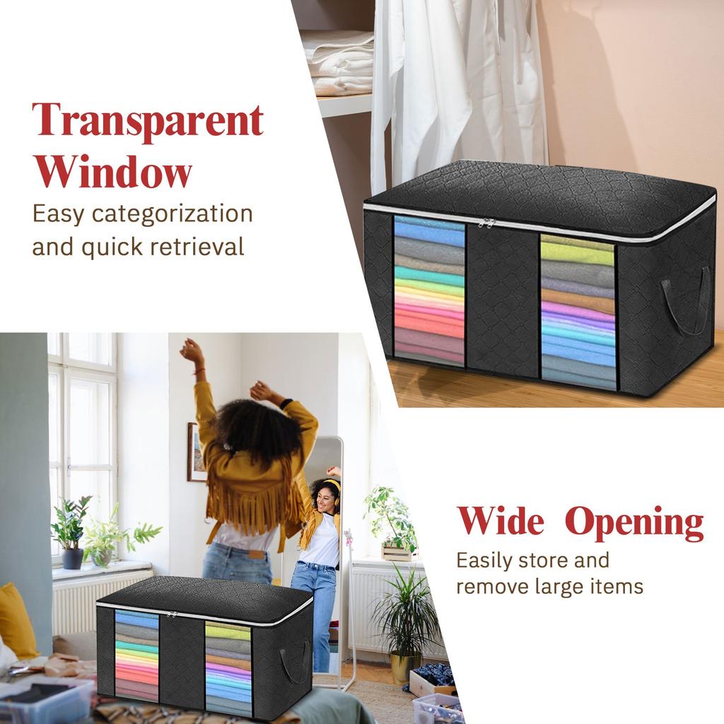 90L Large Storage Bags, Foldable Closet Organizer And Storage Bags With Handles, Thick Fabric For Blankets, Quilts, Clothes, Bedding