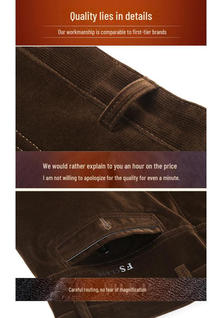 Men's High Waist Corduroy Pants – Autumn/Winter Casual Straight-Leg Trousers for Middle-Aged Men