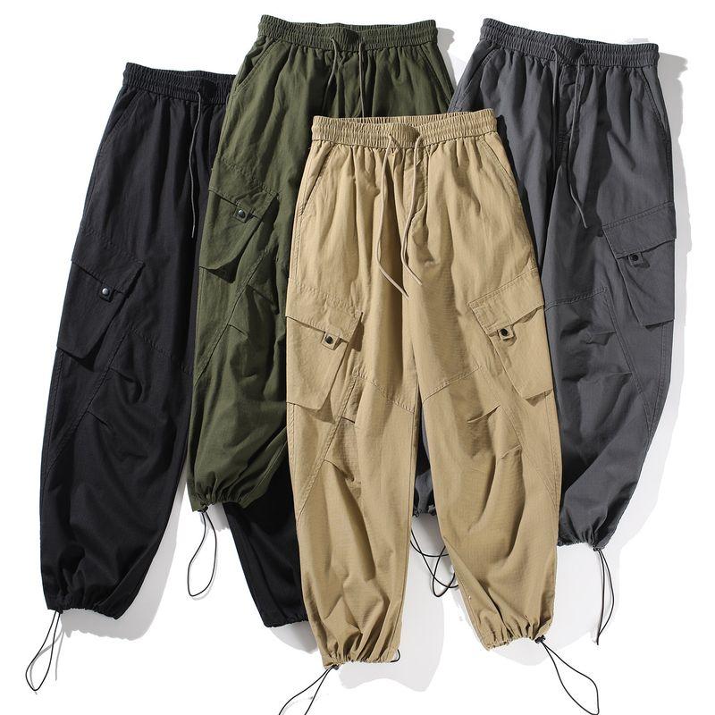 Original Foreign Trade Japanese Retro Washed Cotton Work Pants for Men, Spring and Autumn, Large Pockets, Straight Loose Wide-Leg Casual Pants