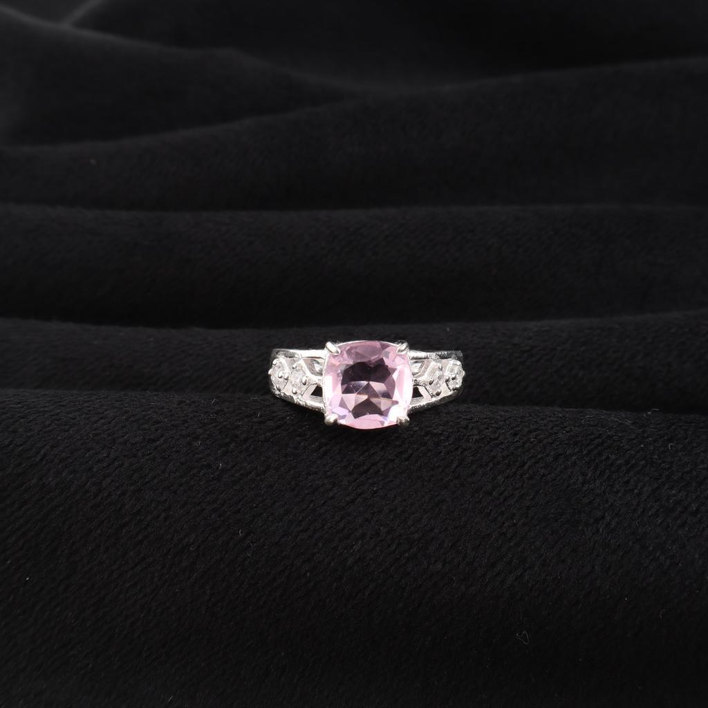 Natural Morganite Gemstone Silver Ring, Women's Wedding Jewelry, 925 Sterling Silver Zircon Ring For Bride CZR-15-9