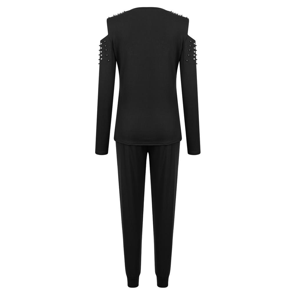 Women's Fashion Sexy Nail Bead Color Round Neck Long Sleeve Suit