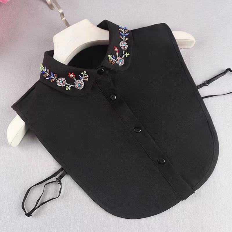 Women's Handmade Nail Colored Bead Round Neck Chiffon Fake Collar, Fashionable and Versatile Decorative Half Shirt Style Collar