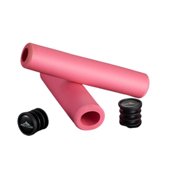 

1 пара велосипедных ручек с заглушками, силиконовые, губчатые, противоскользящие, амортизирующие, для горного велосипеда, чехол на руль, велосипедные аксессуары розовый