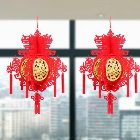 2 Stück Laternenanhänger zum chinesischen Neujahr mit Segensworten, Jahr des Drachen, Glücksszene, Layout-Ornament, Filzstoff, rote Laterne, Feiertagsparty, Zuhause