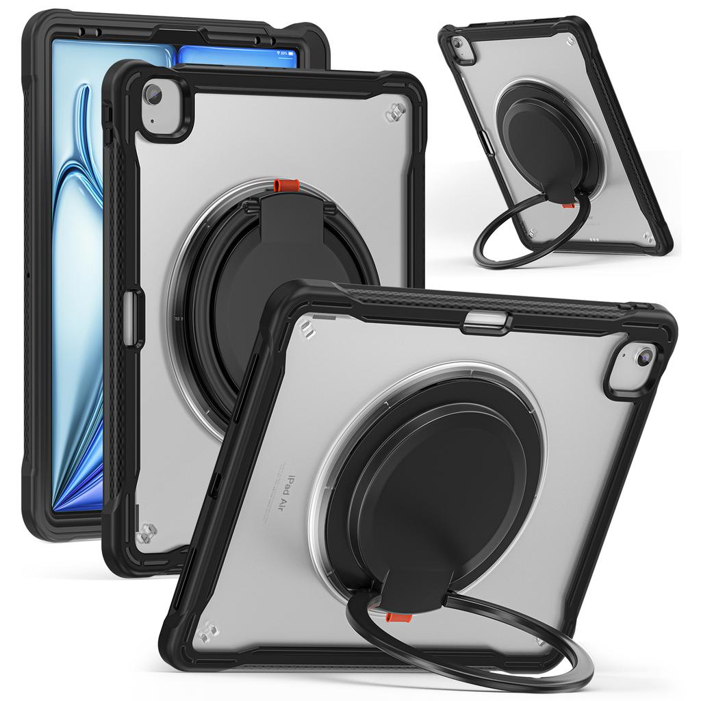 For iPad Air 13 (2025)/(2024)/Pro 12.9 (2022)/(2021)/(2020)/(2018) Case Rotary Kickstand PC+TPU+Silicone Tablet Cover