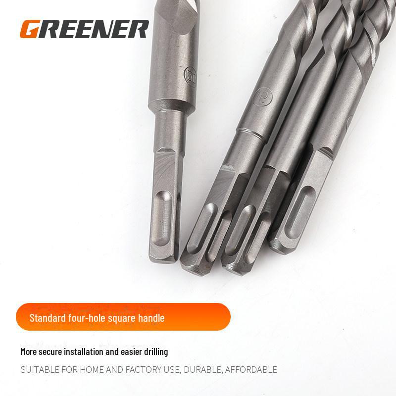 Green Forest Electric Hammer & Impact Drill Bit - Square Handle, Wall Hole Opener, Lengthened Concrete Drill Head
