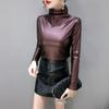 European Station Autumn and Winter Velvet Thickened Leather Jacket Turtleneck Bottoming Shirt Women's Versatile Long-sleeved Top Small Shirt Trendy