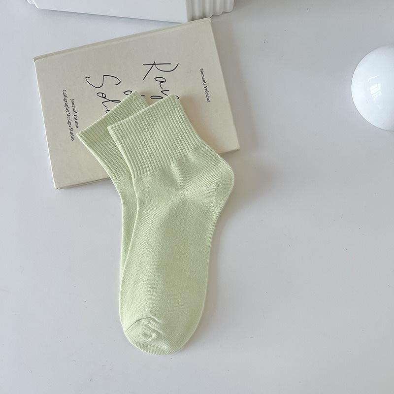 Women's Macaron Color Cotton Sports Socks - Breathable, Sweat-Absorbent, Anti-Pilling, Mid-Tube for Spring & Autumn