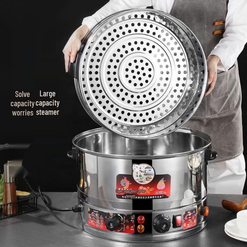 Multi-Layer Stainless Steel Electric Steamer for Household Use - Large Capacity with Steaming Rack for Buns