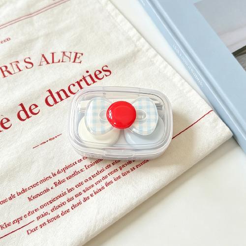 Kawaii Checkered Bow Decor Contact Lens Holder Multicolor Mini Portable Daily Lens Care Case