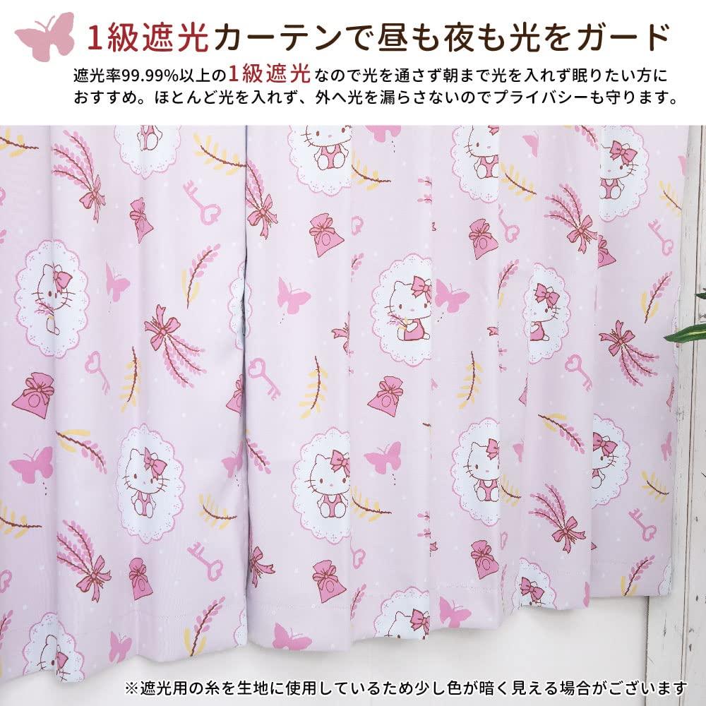 Sanrio in Hello Kitty Bouquet Print Blackout Level Light Heat Set of 100cm x (SANRIO) "Made Japan" Curtains, 1, Blocking, Insulating, 2, 178cm,