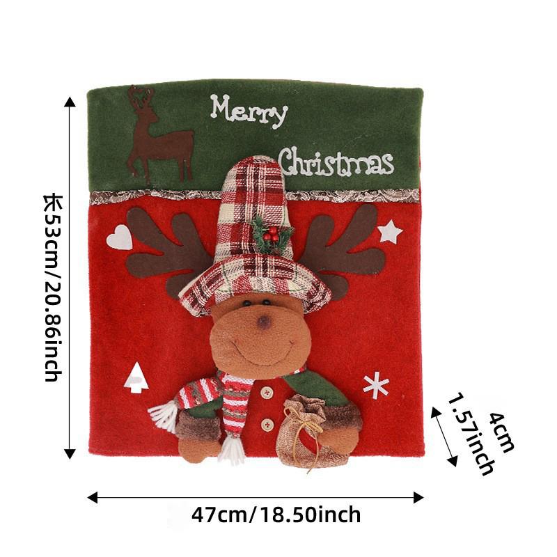 Christmas Chair Cover Home Xmas New Year Decoration Supplies Chair Seat Cover 3D Santa Claus Snowman Elk Chair Back Cover