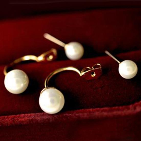 1 Pair Ear Stud Double Faux Pearl Chic Alloy Fashion Wedding Earrings for Women