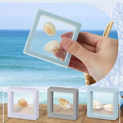 Suporte de conchas 3D Caixa de exposição flutuante 2,7 x 2,7 polegadas Prateleiras de exposição transparentes para conchas do mar Colecionáveis, Rochas de cristal