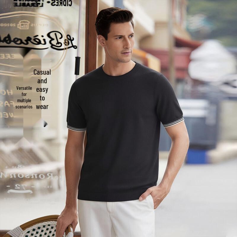 POLOMEISDO Men s Striped Knit Short Sleeve T-Shirt 185/3XL чёрный