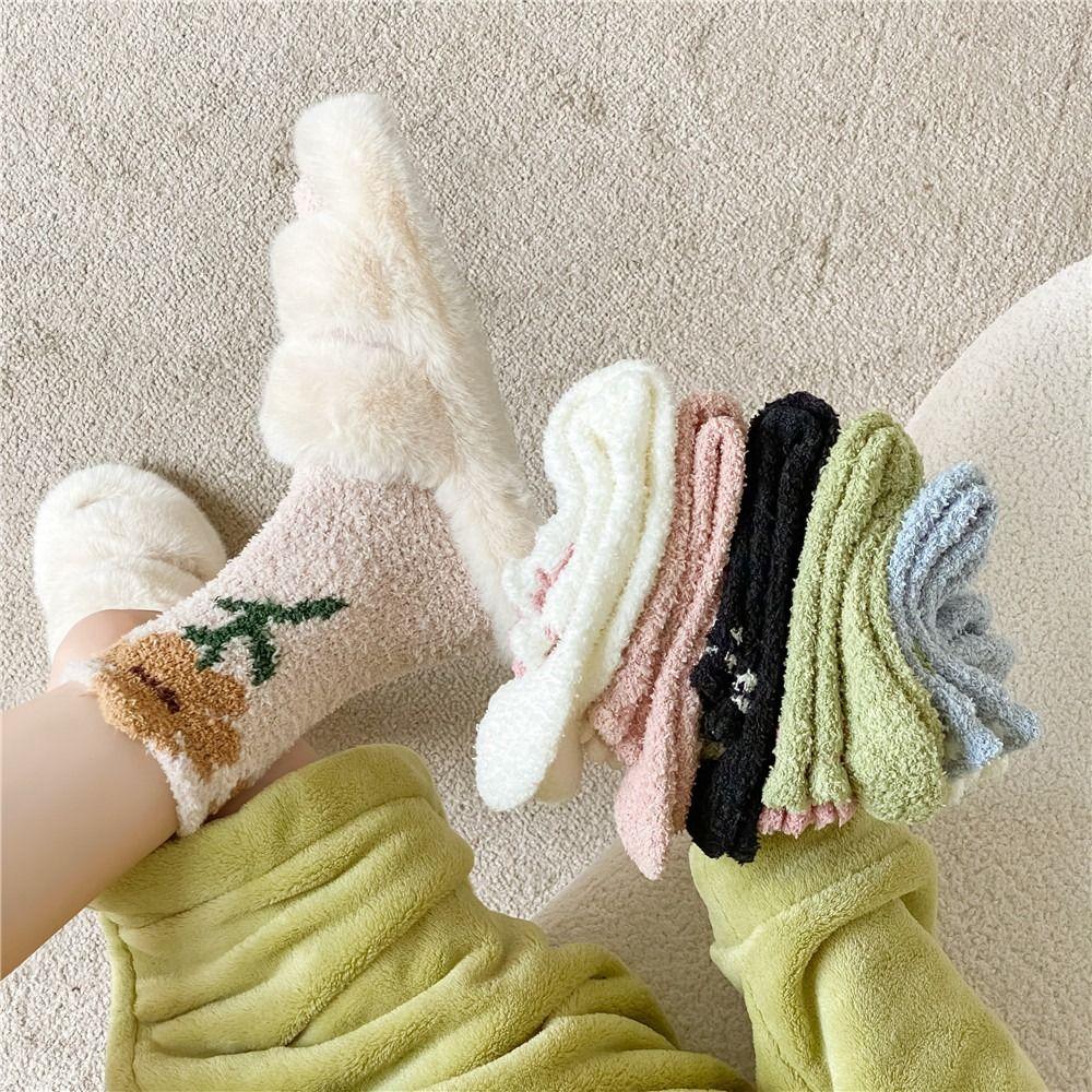 6Pairs Thickened Floor Plush Socks Winter Warm Socks Women Sweet Coral Fleece Socks  For Female Men