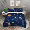 Conjunto de 3 peças Estampa Padrão Céu Estrelado, Planeta Espacial, Astronauta (1 capa de edredão + 2 fronhas, sem miolo) Conjunto de Cama Confortável