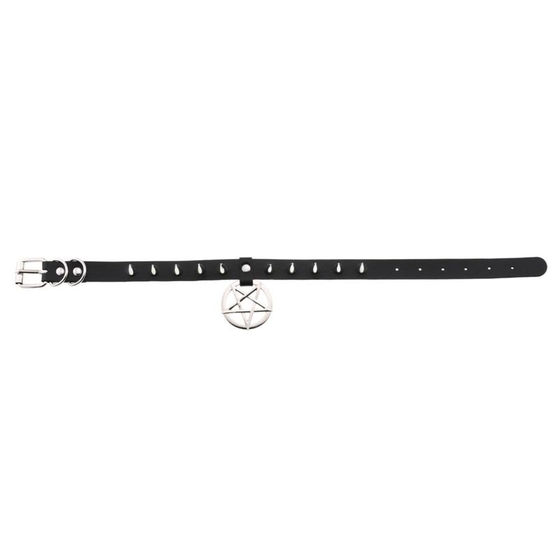 Spiked Choker Necklace PU Leather Goth Choker Collar with Pentagrams Pendant Punk Rock Collar Adjustable for Women Men
