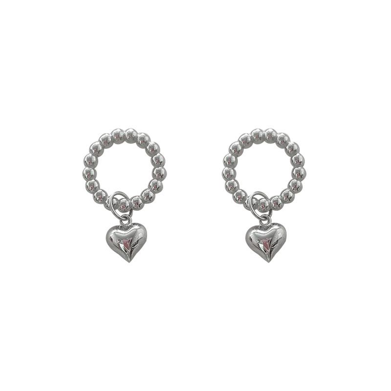 Design Glossy Love Small Bead Earrings Ins Cold Wind Fashion Hollow Circle Heart Shaped Hyunya Wind Earrings
