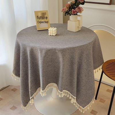 Baumwoll-Leinen-Tischdecke mit Quasten - Quadratisch/Rund für Esstisch oder Schreibtisch, Trendige Geschenkidee