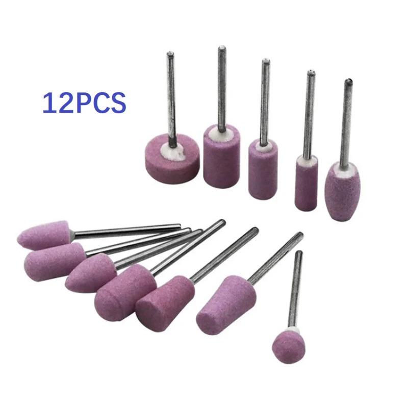 12-Pack Abrasive Mounted Stones - 2.35mm Shank Grinding Points for Dremel Tools, Polishing & Nail Art Accessories