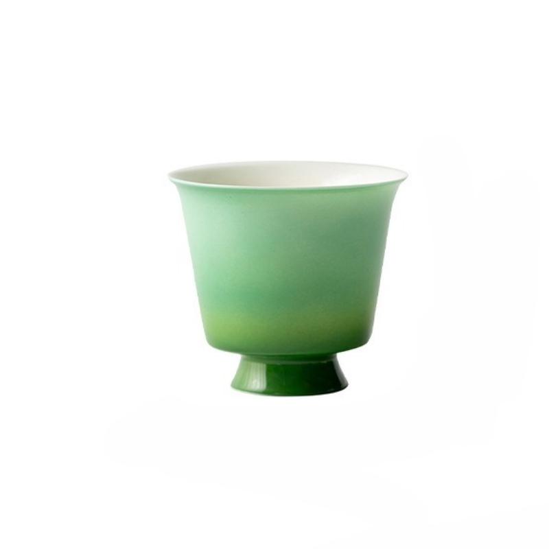 Waking Spring Collection Jade Green Series Gradual Change Hand-painted Ceramic Tea Set Collection Cover Bowl Teapot Teacup