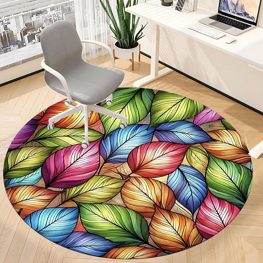 1pc Autumn Leaves Office Round Area Rug, Indoor Mat Suitable ForOffice, Under Office Chairs Bedroom Living Room Home Decor, Room Decot114