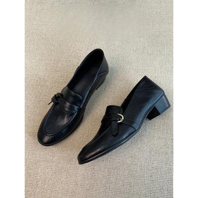 Coarse Heel Retro-style Women's New Trendy All-purpose Slip-on Leather Shoes