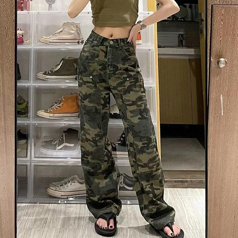 Women's American Retro Camouflage Wide-Leg Hip-Hop Overalls