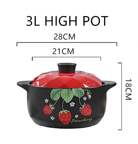 1Pcs Ceramic Casserole Cooking Soup Pot Red Strawberry Round Kitchenware Saucepan Gas Stove Cookware Household Kitchen Supplies