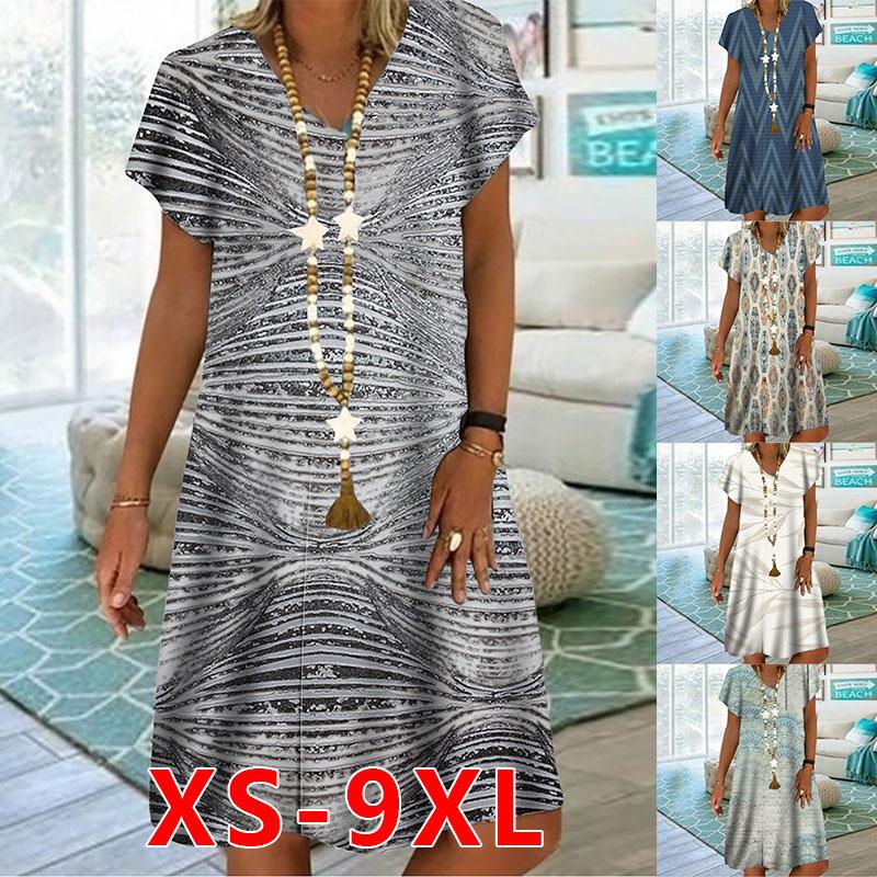 V Neck Loose Printed Dress