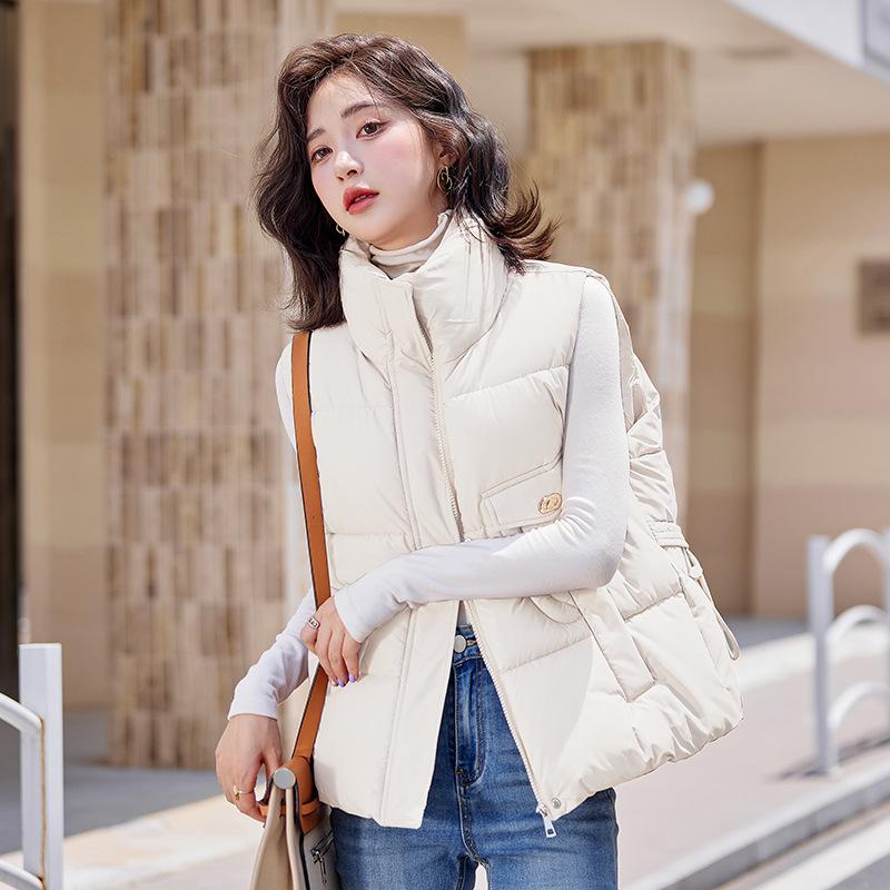 Nová dámská lehká bez rukávů bunda se stojáčkem vysoké kvality jednobarevná zateplená teplá sportovní a volnočasová volná bavlněná bunda