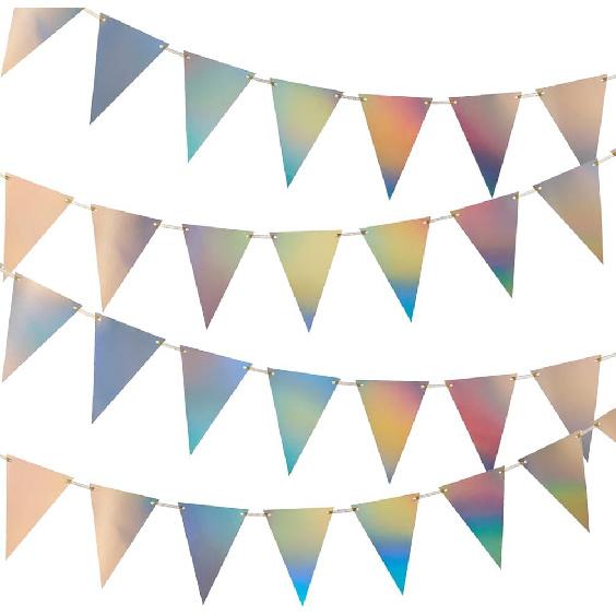 MOWO Gold Black Pennant Banner Paper Bunting Hanging Decoration for Birthday Graduation Retirement New Year's Party, Pack of 30 Counts Pennant, 20