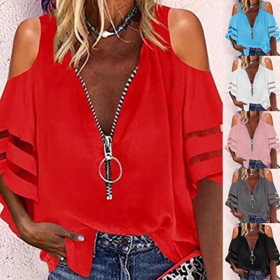 

Женская рубашка с V-образным вырезом в стиле пэчворк, свободная рубашка с открытыми плечами, топ для повседневного ношения