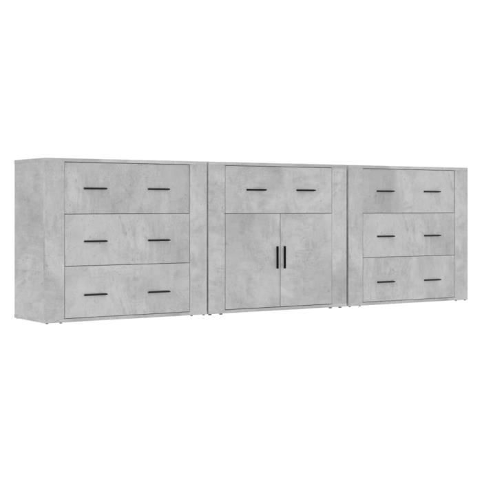 VidaXL Buffets 3 Pcs Concrete Grey Engineered Wood 3185427