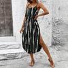 Women's Fashionable Retro Printed Camisole Waist Cinching Casual Dress