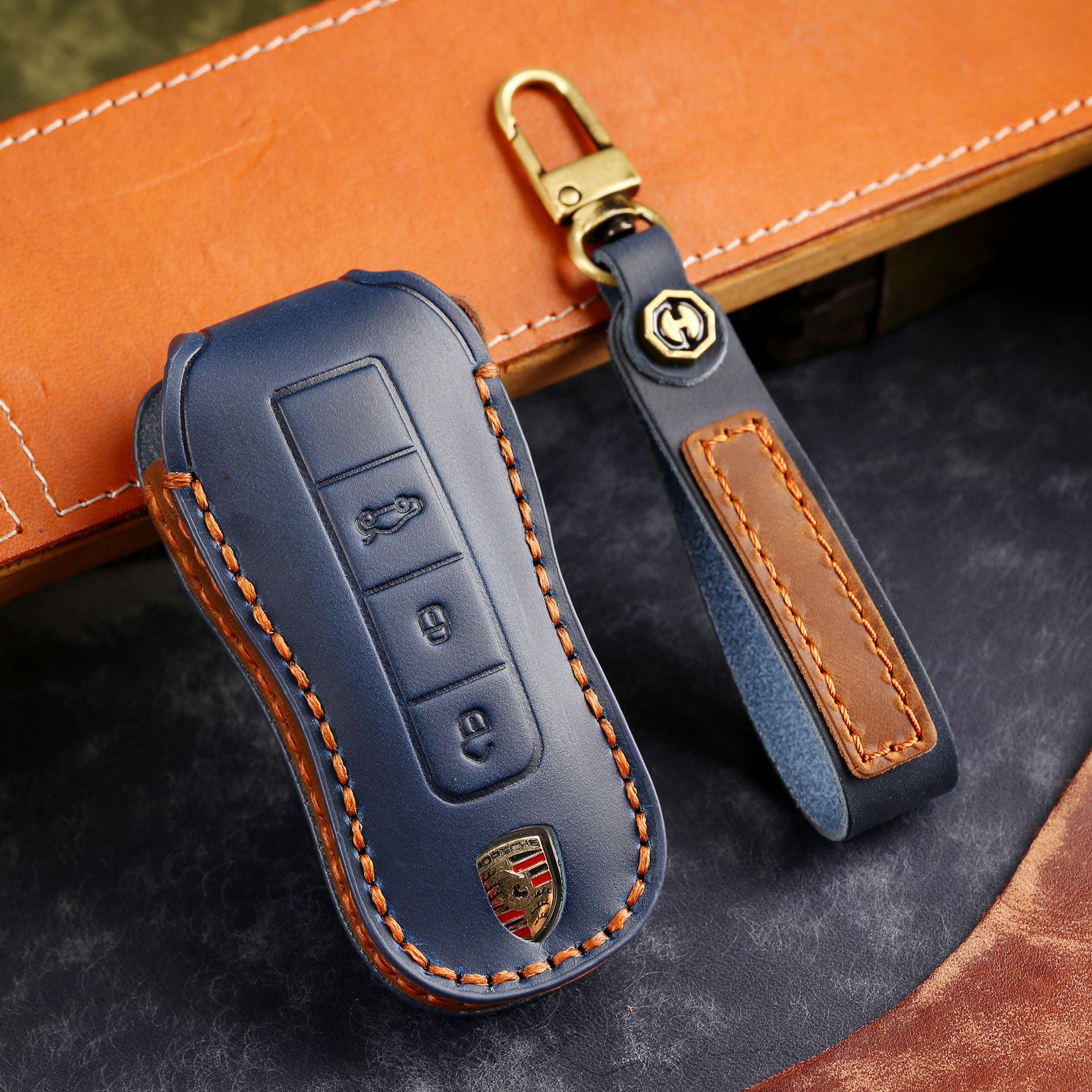 

Luxury Leather Key Cover for Porsche Cayenne, Macan, 718, Panamera, and 911
