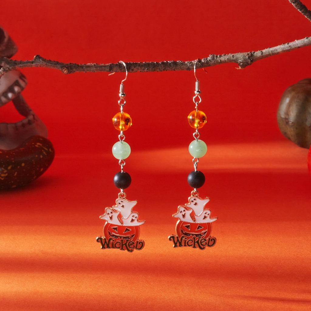 Halloween Pumpkin Dangle Earrings for Women Crystal Zircon Ghost Spider Long Tassel Dripping Oil Earring Party Festival Jewelry