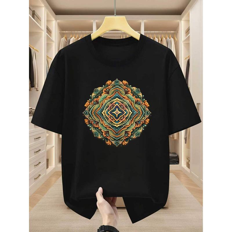 Men'S T-Shirt Mandala Style Print Round Neck Short Sleeve T-Shirt Unique Artistic Pattern T-Shirt Comfortable Casual Short-Sleeved T-Shirt In Summer