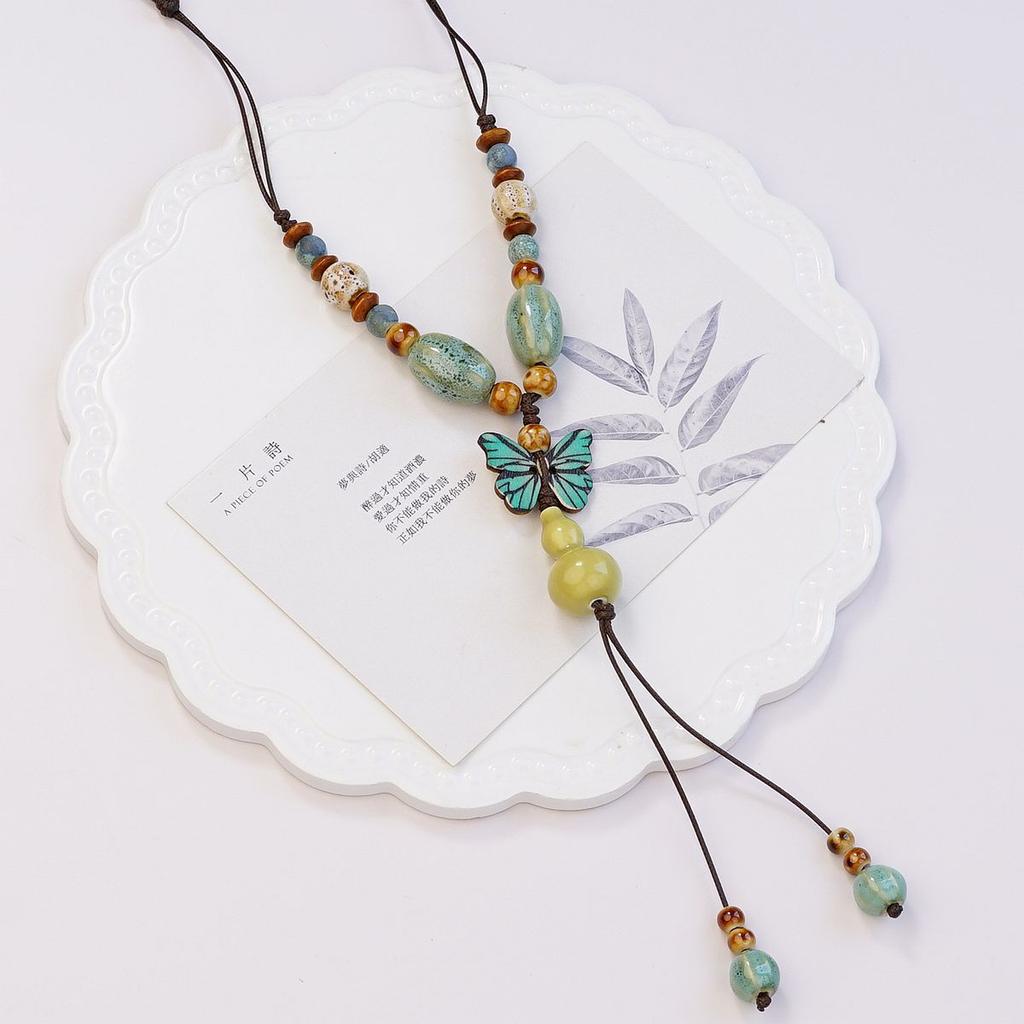 National Style Chinese Style Jingdezhen Ceramic Necklace Sweater Chain Porcelain Bead Bead Pendant Ancient Style Versatile