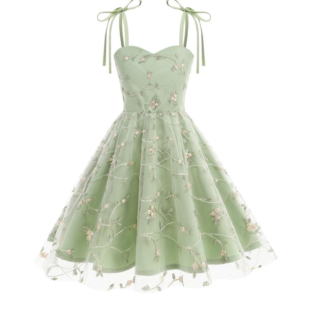 Abito a Bretelle alla Moda per Bambini Abito con Ricamo in Rete Fiocco Abito da Principessa