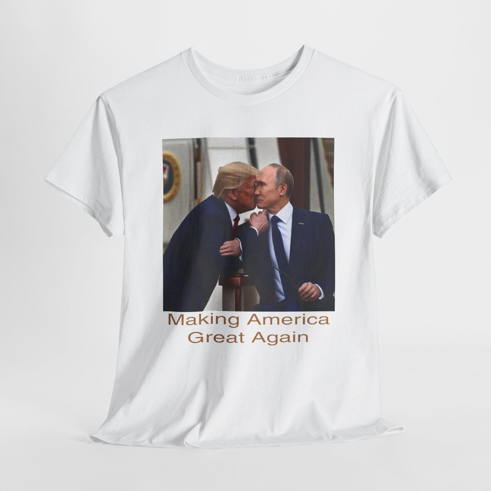 Donald Trump Kissing Vladimir Putin Make America Great Again Cotton T-Shirt Mens Womens Tees Top Tee S