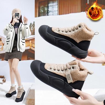 Γυναικείες μπότες χιονιού casual Παπούτσια Αντιολισθητικά με κορδόνια Μποτάκια με χοντρή πλατφόρμα με επένδυση από ψεύτικη γούνα Χειμερινά ζεστά ψηλά αθλητικά παπούτσια περπατήματος για γυναίκες