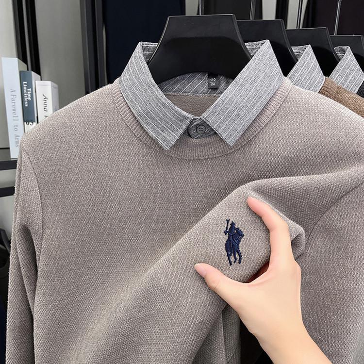 

Men s Faux Mink Velvet Two-Piece Polo Sweater - Winter Warm Knitted Base Layer 170/L (120-135 lbs) бежевий