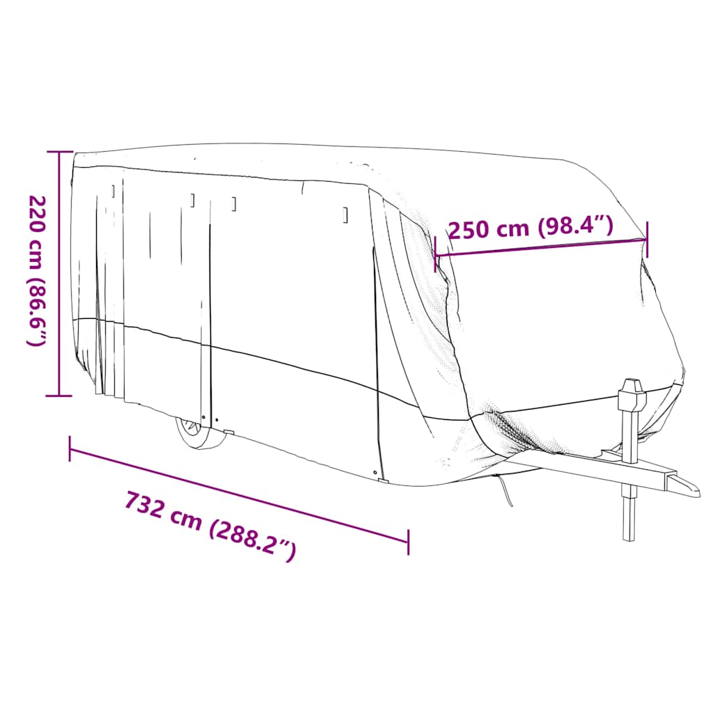 Camperhoes Grijs 732 x 250 x 220 cm Non-woven Stof