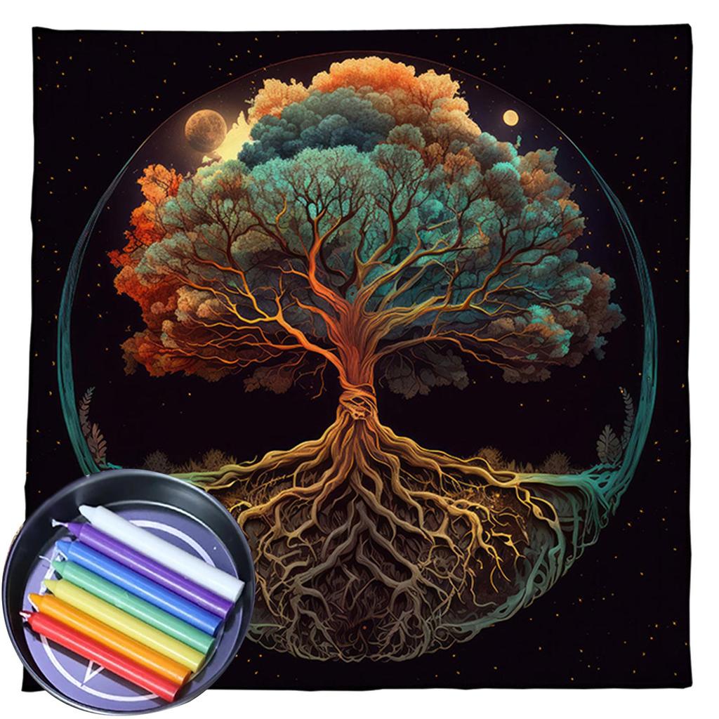Tarot Card Tablecloth Altars Cloth Trees Of Life Tablecloth Astrology Divinations Non-Slip Mat Tapestry Home Decorations