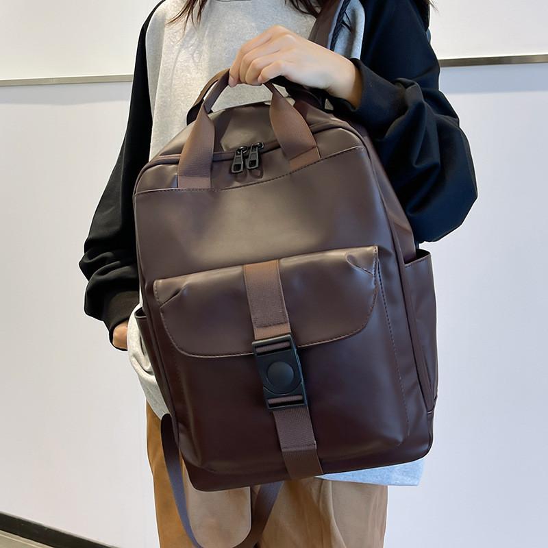 Material Black Pu Neutral Backpack With Computer Pocket For Casual Daily Travel