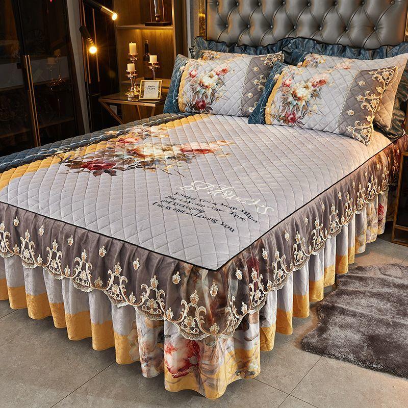 

Комплект постельного белья из 3 предметов, роскошный комплект постельного белья, теплое покрывало на кровать, повышенная юбка для кровати размера Queen King с наволочкой 200*220CM with pillowcase