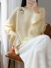 Women's Plus Size Embroidered Cashmere Sweater - Rolled-edge Round Neck, 100% Pure Wool Knit, Autumn/Winter Loose Fit Base Layer
